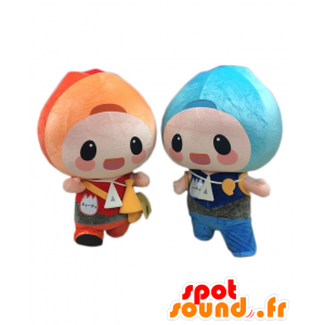 Mascottes Jihjo en Kyohjo, 2 gekleurde kinderen - MASFR25580 - Yuru-Chara Japanse Mascottes