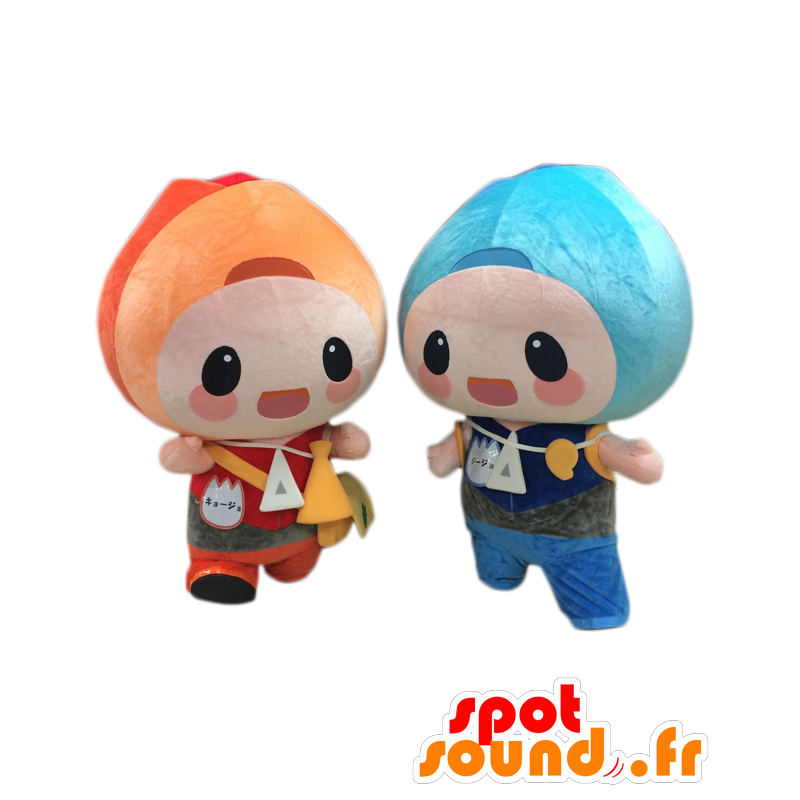 Mascottes Jihjo en Kyohjo, 2 gekleurde kinderen - MASFR25580 - Yuru-Chara Japanse Mascottes