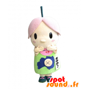 Mayumi-chan maskot, rosa snømann, grønn og blå, blomst - MASFR25581 - Yuru-Chara japanske Mascots