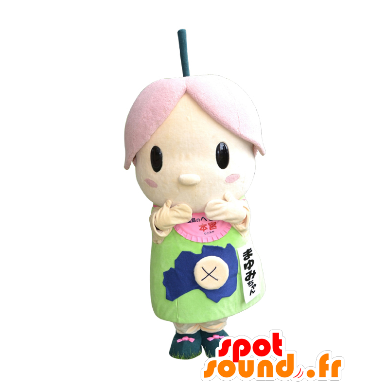 Mascotte de Mayumi-chan, bonhomme rose, vert et bleu, de fleur - MASFR25581 - Mascottes Yuru-Chara Japonaises