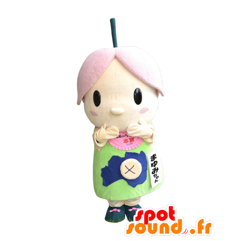 Mayumi-chan mascote, boneco rosa, verde e azul, flor - MASFR25581 - Yuru-Chara Mascotes japoneses