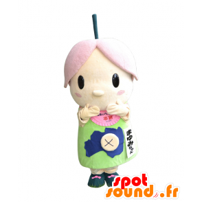 Mayumi-chan mascotte, pupazzo di neve rosa, verde e blu, fiore - MASFR25581 - Yuru-Chara mascotte giapponese