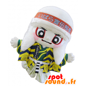 Mascotte de Denchuu-kun, personnage asiatique, blanc et jaune - MASFR25592 - Mascottes Yuru-Chara Japonaises