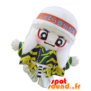 Mascotte de Denchuu-kun, personnage asiatique, blanc et jaune - MASFR25592 - Mascottes Yuru-Chara Japonaises