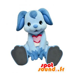 Mirakelmaskot, blå hund, med et lyserødt hjerte på maven -