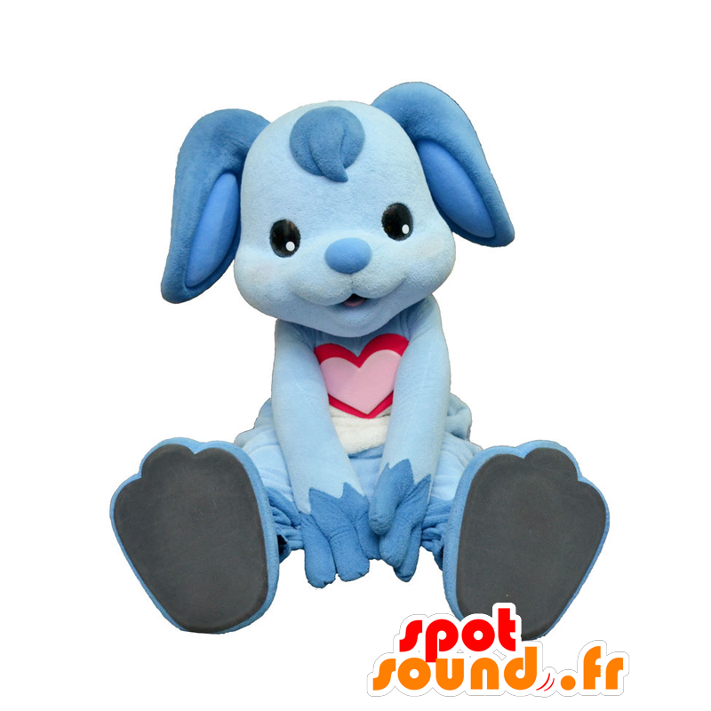 Mascotte de Miracle, chien bleu, avec un cœur rose sur le ventre - MASFR25594 - Mascottes Yuru-Chara Japonaises