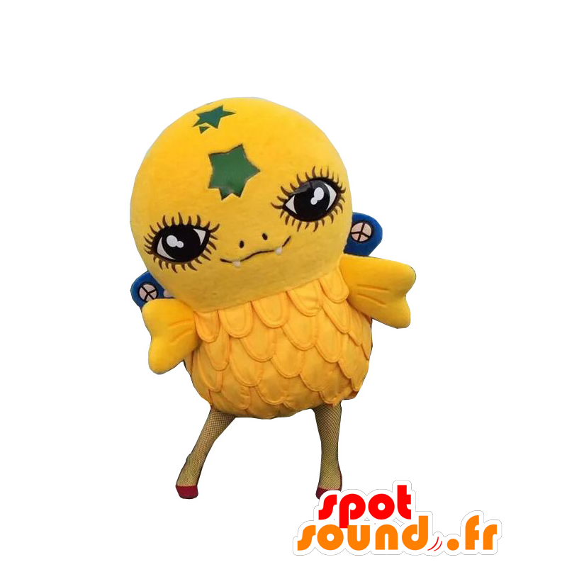 Gosshi maskot, gul fågel, med stora ögon - Spotsound maskot