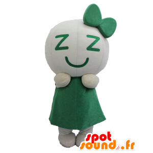 Zag-Chan maskot, vit och grön man, ler - Spotsound maskot