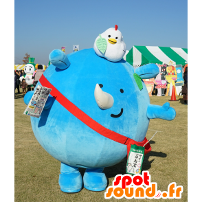 Bunta-kun Maskottchen, großes blaues Nashorn mit einer Henne - MASFR25599 - Yuru-Chara japanischen Maskottchen