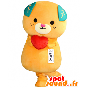 Mascot Mikyan, oranje teddybeer, met bladeren en een hart - MASFR25601 - Yuru-Chara Japanse Mascottes