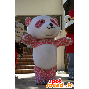 Mascot panda weiß und rosa, mit Blumen - MASFR25602 - Yuru-Chara japanischen Maskottchen