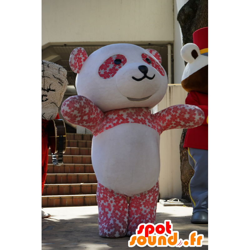 Mascot panda white and pink, with flowers - MASFR25602 - Yuru-Chara Japanese mascots