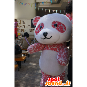 Mascot panda weiß und rosa, mit Blumen - MASFR25602 - Yuru-Chara japanischen Maskottchen