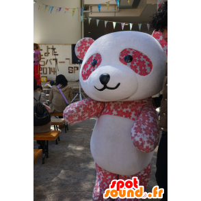 Maskot růžová a bílá panda s květinami - MASFR25602 - Yuru-Chara japonské Maskoti