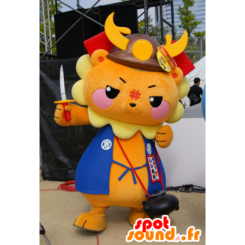 Shibushi Shishimaru mascot, lion orange, yellow and blue - MASFR25604 - Yuru-Chara Japanese mascots