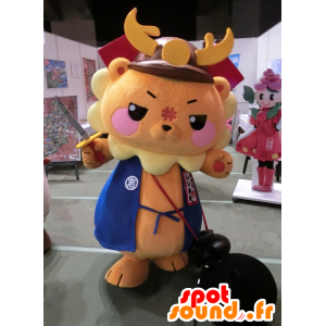 Shibushi Shishimaru mascot, lion orange, yellow and blue - MASFR25604 - Yuru-Chara Japanese mascots