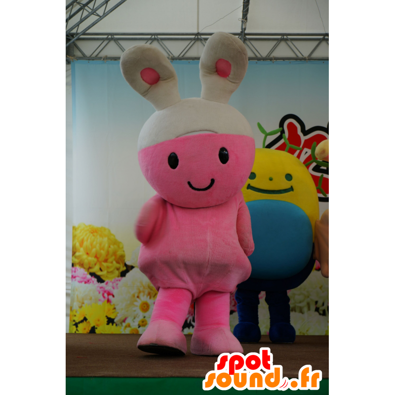 Mascotte de lapin rose et blanc, doux et souriant - MASFR25605 - Mascottes Yuru-Chara Japonaises