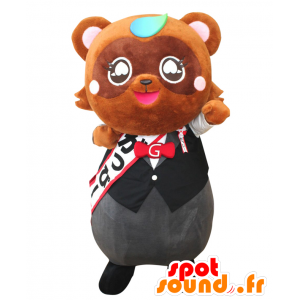 Gappy Maskottchen, brauner Teddybär in einem eleganten Kleid gekleidet - MASFR25614 - Yuru-Chara japanischen Maskottchen