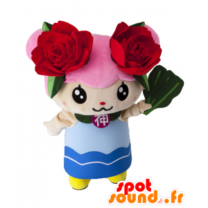 Mascot Barana, pige med lyserødt hår, med roser - Spotsound