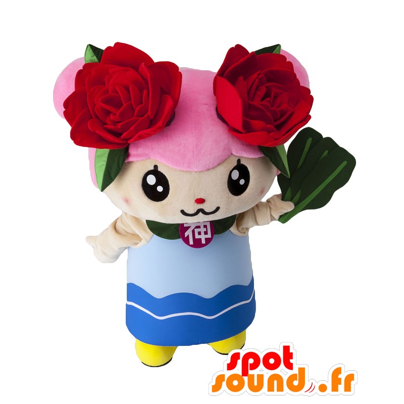 Mascot Barana, pige med lyserødt hår, med roser - Spotsound