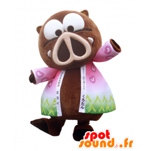 Mascot Kurotan, villsvin, vill gris med badekåpe - MASFR25624 - Yuru-Chara japanske Mascots