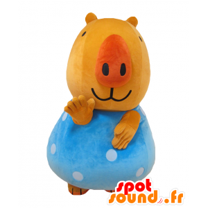 Mascot Rimumunn, oranssi ja sininen sika, pullea ja hauska - MASFR25625 - Mascottes Yuru-Chara Japonaises