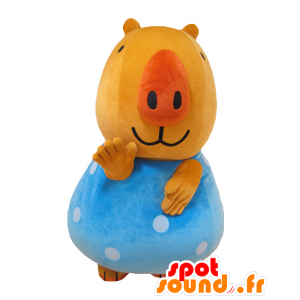 Maskot Rimumunn, oranžové a modré prase, baculatá a zábavný - MASFR25625 - Yuru-Chara japonské Maskoti