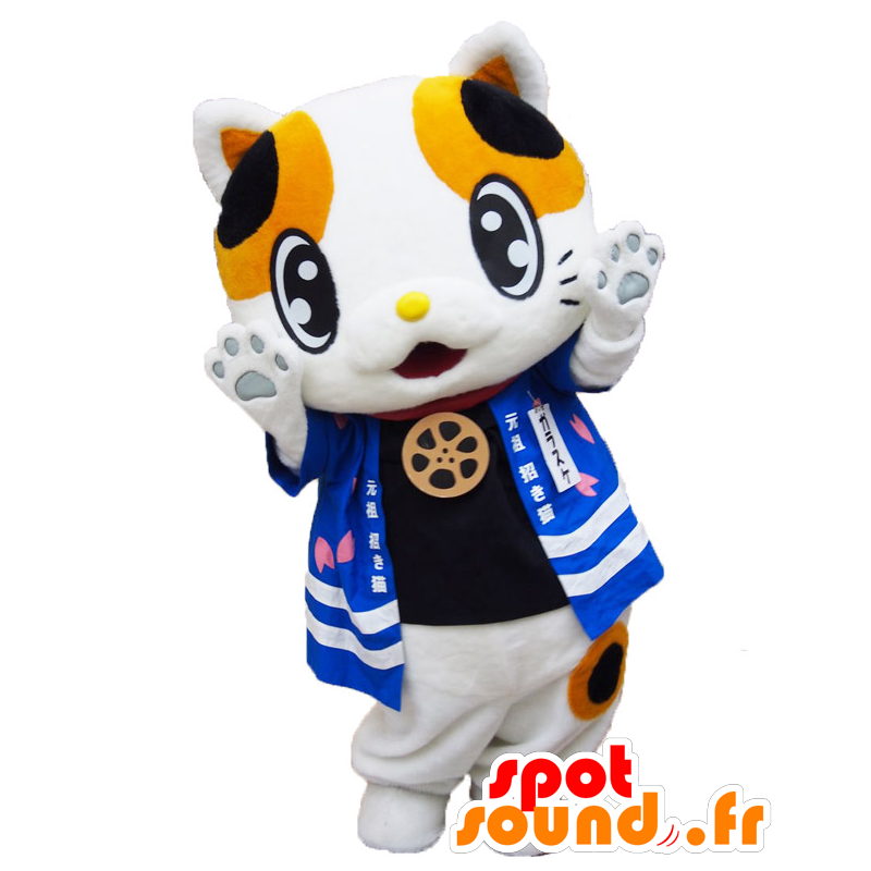 Garasuke Maskottchen, tricolor Katze, gekleidet in blau - MASFR25631 - Yuru-Chara japanischen Maskottchen