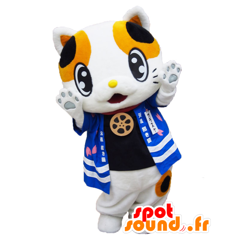 Mascot Garasuke, gato tricolor, vestida de azul - MASFR25631 - Yuru-Chara Mascotes japoneses