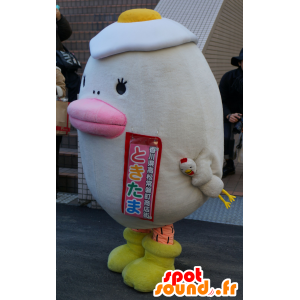 Tokitama mascot, white bird, chick, with a fried egg - MASFR25638 - Yuru-Chara Japanese mascots