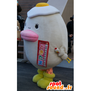 Tokitama mascotte, uccello bianco, pulcino, con un uovo fritto - MASFR25638 - Yuru-Chara mascotte giapponese