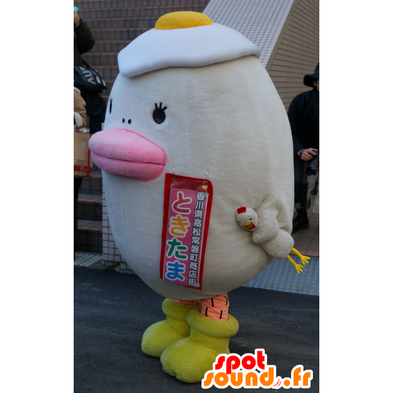 Tokitama mascot, white bird, chick, with a fried egg - MASFR25638 - Yuru-Chara Japanese mascots