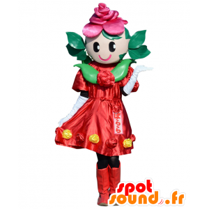 Mascot Barara-chan, bloem, groen roze, rood en roze - MASFR25644 - Yuru-Chara Japanse Mascottes