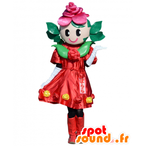 Mascot Barara-chan, blomst, grøn rose, rød og lyserød -