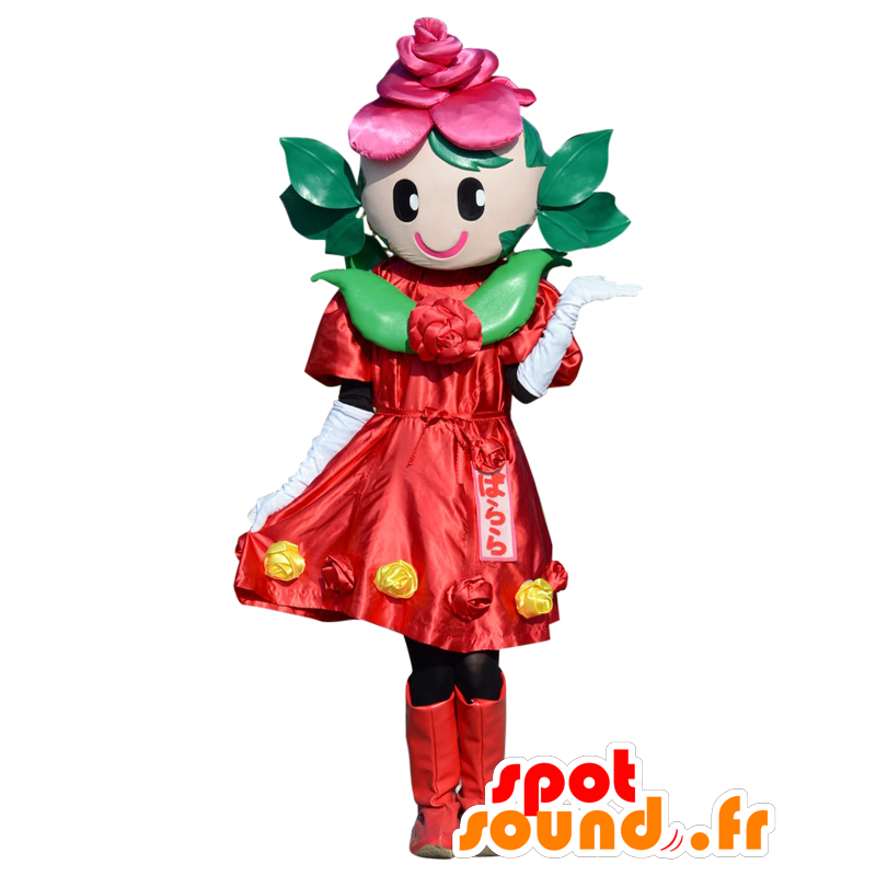 Mascot Barara-chan, blomst, grøn rose, rød og lyserød -