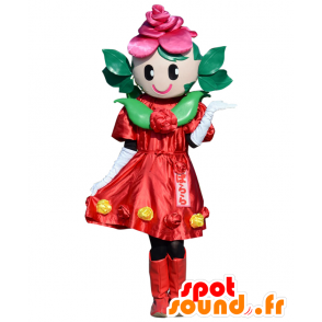 バララちゃんのマスコット、花、緑のバラ、赤とピンク-MASFR25644-日本のゆるキャラのマスコット