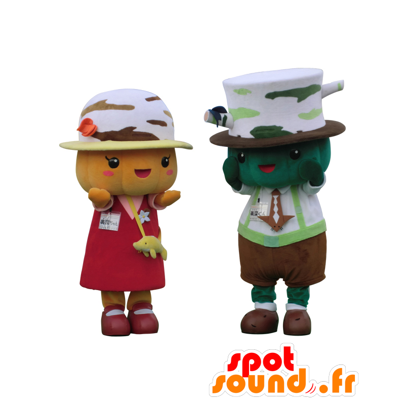 Mascottes de Bifuka-kun et de Mimi-chan, personnages colorés - MASFR25645 - Mascottes Yuru-Chara Japonaises