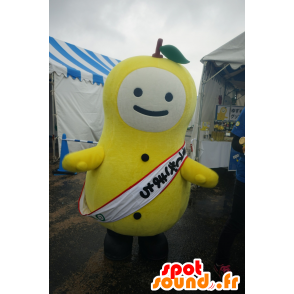 Mascotte d'Yuzumo, bonhomme jaune et blanc, de fruit, de poire - MASFR25649 - Mascottes Yuru-Chara Japonaises
