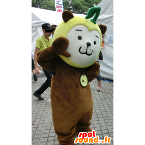 Mascotte de Miyazaki Hyi kun, chien marron avec une pomme - MASFR25651 - Mascottes Yuru-Chara Japonaises