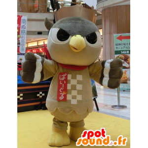 Mascot big gray owl, beige and white - MASFR25652 - Yuru-Chara Japanese mascots