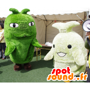 2 groene mascottes, sneeuwmannen, vis - MASFR25654 - Yuru-Chara Japanse Mascottes