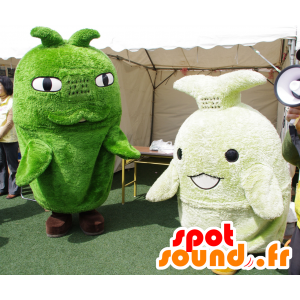 2 grønne maskotter, snemænd, fisk - Spotsound maskot kostume