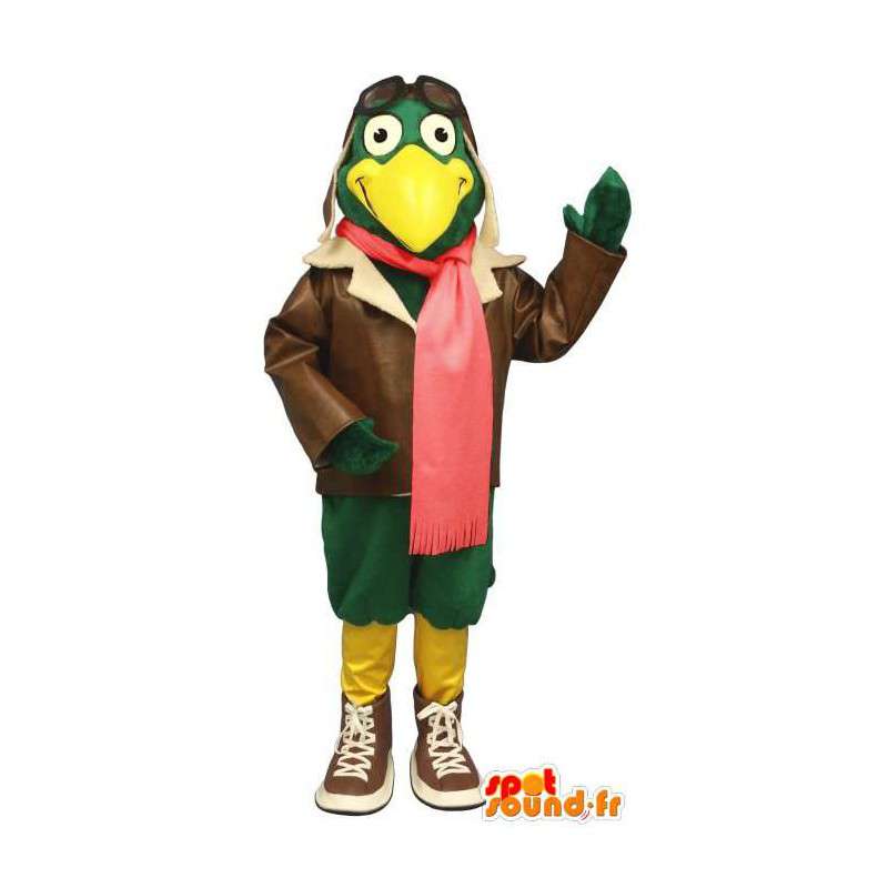 Green bird mascot holding aviator - MASFR006812 - Mascot of birds