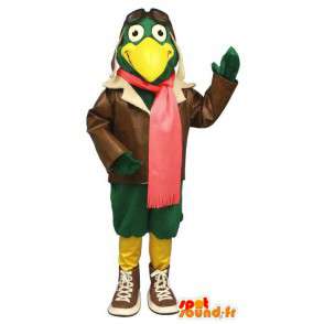 Green bird mascot holding aviator - MASFR006812 - Mascot of birds