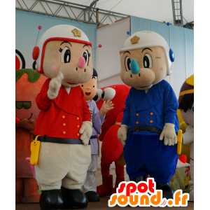 2 rhino mascots in police uniforms red and blue - MASFR25659 - Yuru-Chara Japanese mascots