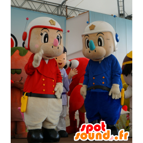 2 mascotes rinoceronte em vermelho polícia e uniformes azuis - MASFR25659 - Yuru-Chara Mascotes japoneses