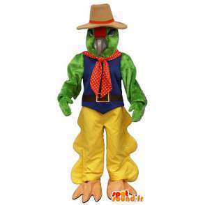 Mascotte d'oiseau habillé en tenue de cow-boy verte et jaune - MASFR006813 - Mascotte d'oiseaux