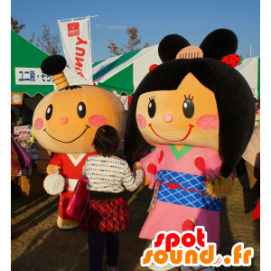 2 japanischen Maskottchen, ein Junge und ein Mädchen - MASFR25665 - Yuru-Chara japanischen Maskottchen