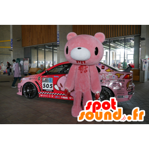 Mascot růžové a bílé medvídky, grizzly, krví - MASFR25666 - Yuru-Chara japonské Maskoti