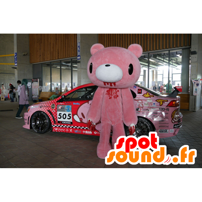 Mascot pink and white teddy bears, grizzly, with blood - MASFR25666 - Yuru-Chara Japanese mascots